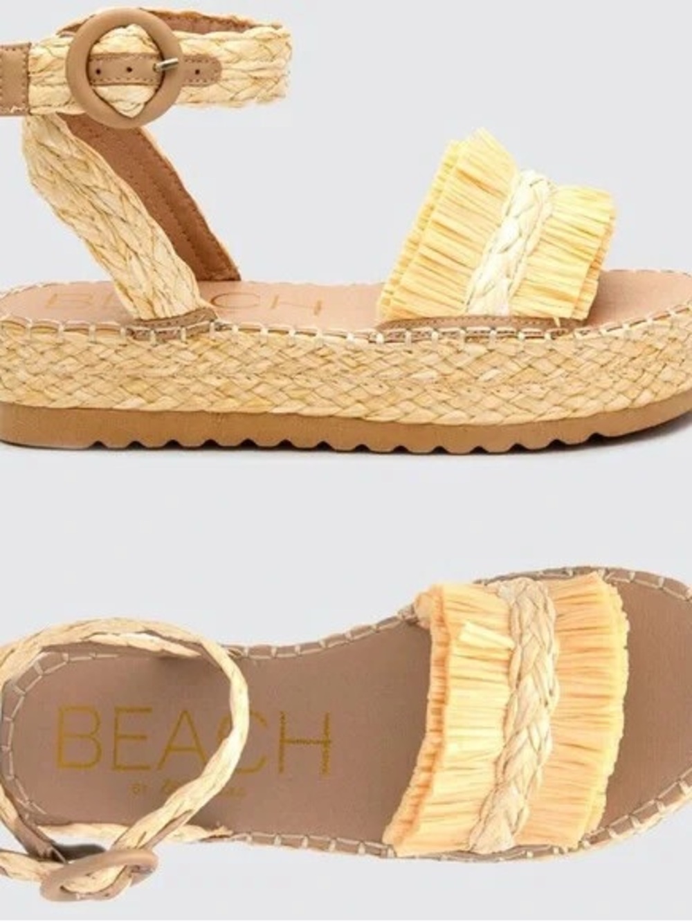 Beach by Matisse Yellow and Tan Raffia Platform Sandals- NEW, never worn